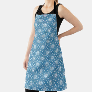 Abstract openwork floral pattern in light blue col apron