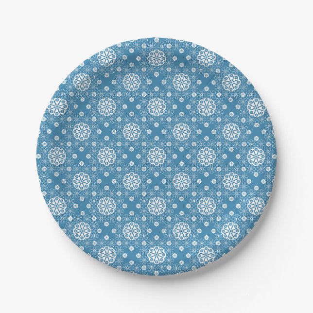 Abstract openwork floral pattern in light blue col paper plate (Front)