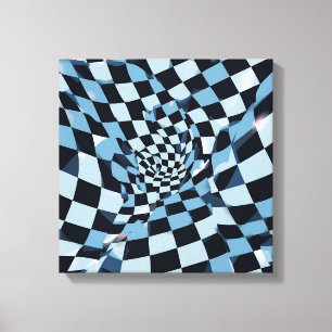 Abstract Optical Illusion Blue Chequerboard Canvas Print