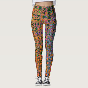 Abstract Orange and Aqua Retro Boomerang Waves Leggings