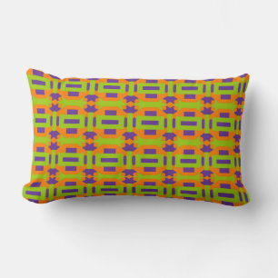 Abstract Orange and Green Pattern Squares and Dots Lumbar Pillow