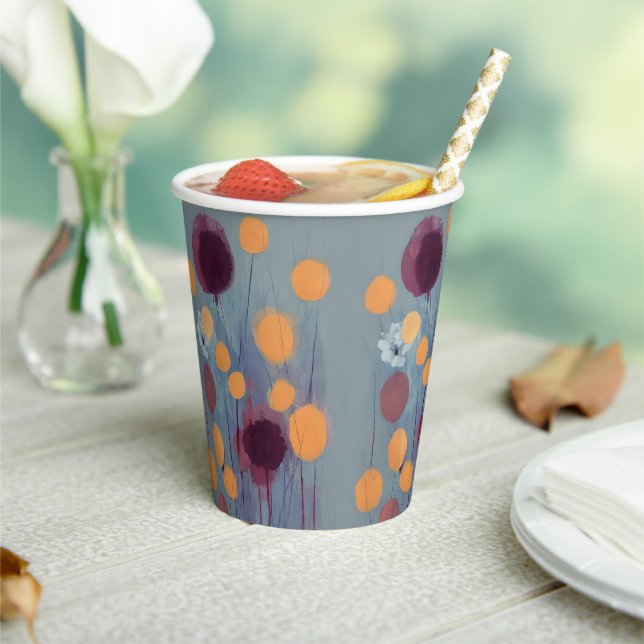 Abstract orange and pink flowers  paper cups (Insitu)