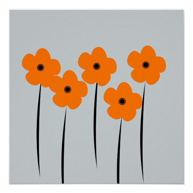 Abstract Orange Anemones Flowers Poster (Front)