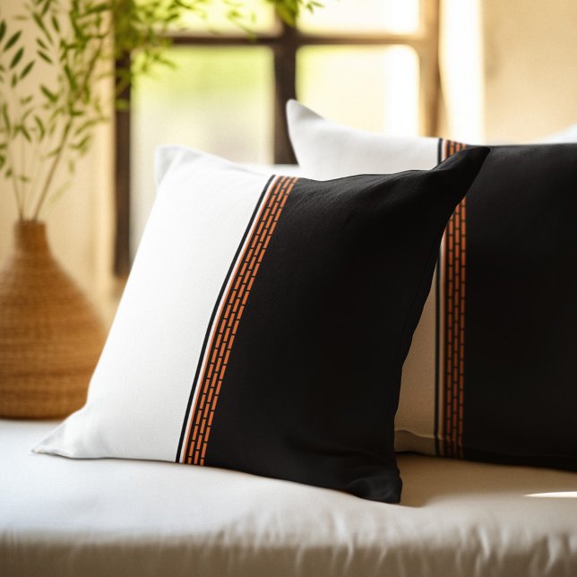 Abstract Orange Black White Striped Pattern Throw Pillow (Creator Uploaded)