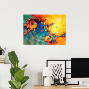 ABSTRACT ORANGE BLUE FRACTAL ART POSTER