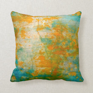 Abstract Orange & Blue Rustic Painting Throw Pillow