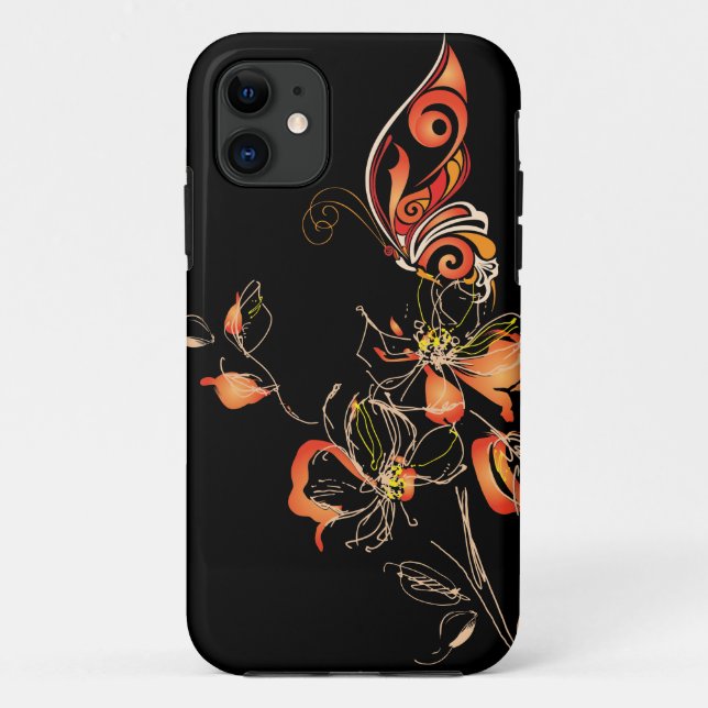 Abstract Orange Butterfly and Floral Case-Mate iPhone Case (Back)