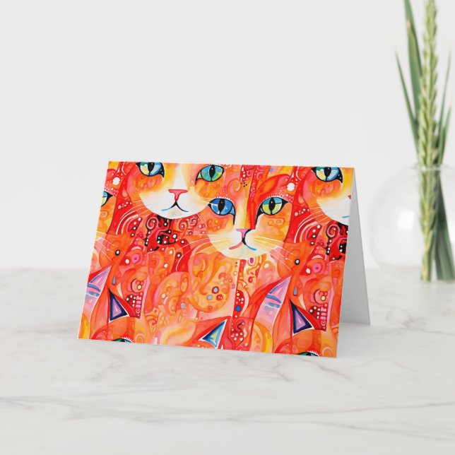 Abstract orange cat thank you card (Front)