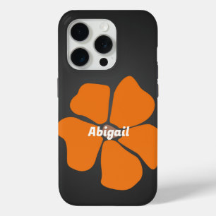 Abstract Orange Daisy Flower on Dark iPhone 15 Pro Case