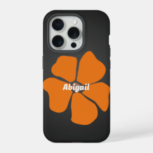 Abstract Orange Daisy Flower on Dark iPhone 15 Pro Case