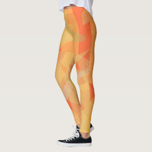 Abstract Orange Floral Pattern Leggings