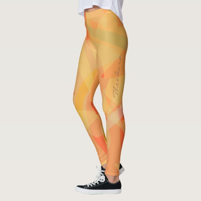 Abstract Orange Floral Pattern Leggings (Left)