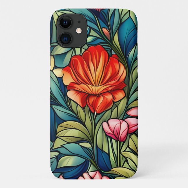 Abstract Orange Flower on Green Case-Mate iPhone Case (Back)