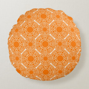 Abstract orange geometric pattern round pillow