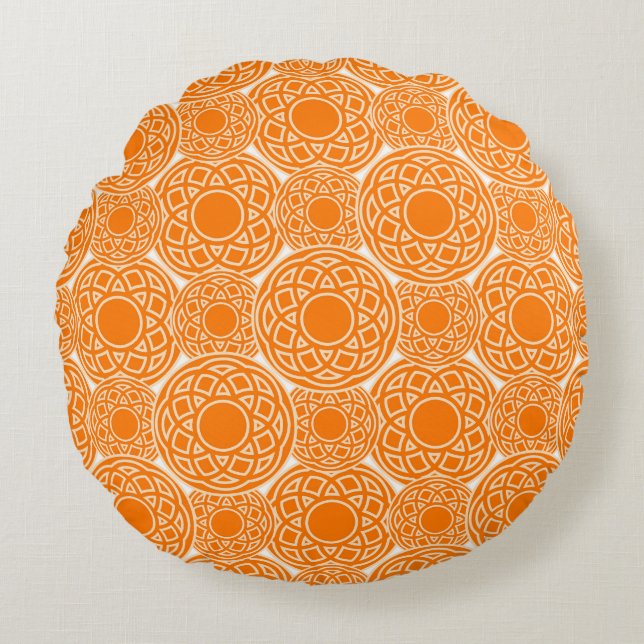 Abstract orange geometric pattern round pillow (Front)