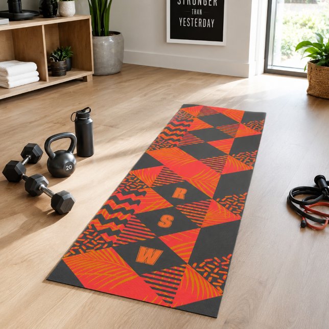 Abstract Orange Grey Geometric Monogram Yoga Mat (Creator Uploaded)