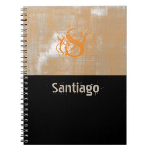 Abstract orange grey white black Name Monogram Notebook