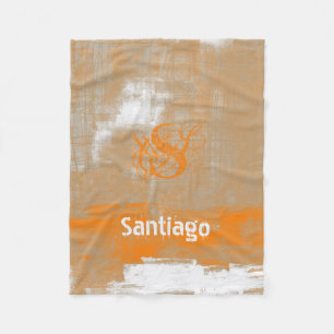 Abstract orange grey white Your name Monogram Fleece Blanket