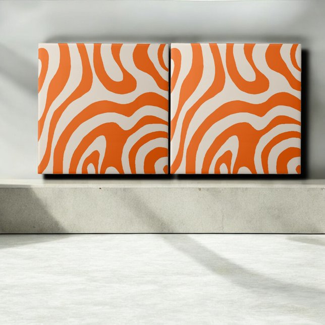 Abstract Orange Marble Groovy Stripe Bold Modern Tile (Creator Uploaded)