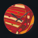 Abstract Orange Panels Round Clock<br><div class="desc">A surrealist dream,  these brightly coloured abstract orange panels look like melted wax flowing through a canvas. A Jennifer Goldberger creation,  this work is amazing in its imaginative use of colour and lines. Order yours today!</div>