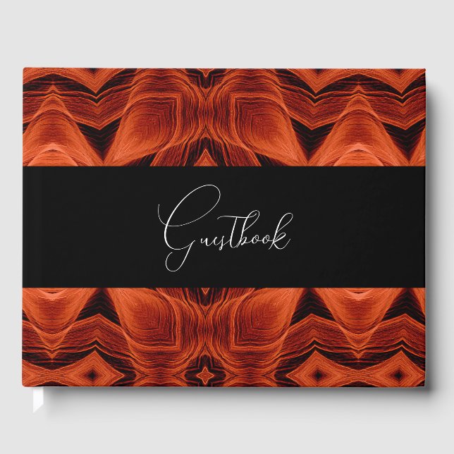 Abstract Orange Pattern Custom Wedding Guest Book (Front)