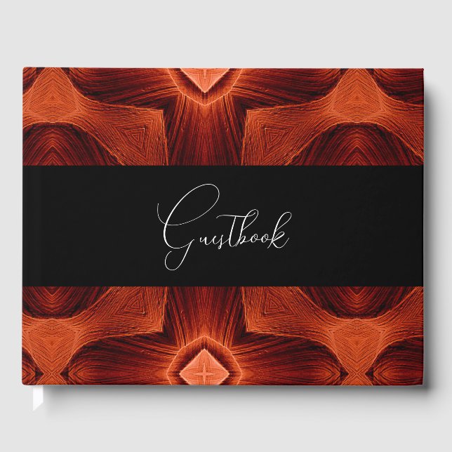 Abstract Orange Pattern Vintage Wedding Guest Book (Front)