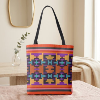Abstract Orange, Purple, Yellow & Blue Tribal Tote Bag