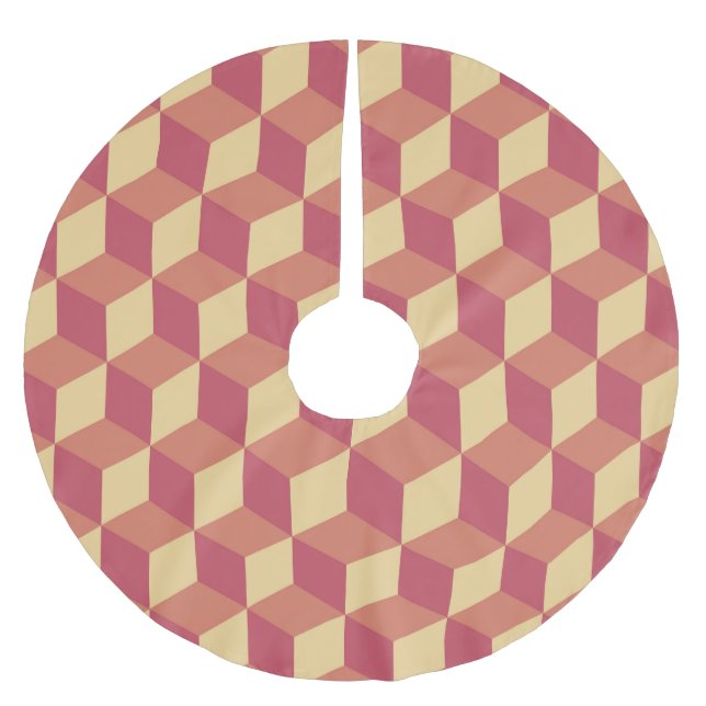 Abstract Orange Red Cube Pattern Brushed Polyester Tree Skirt (Front)