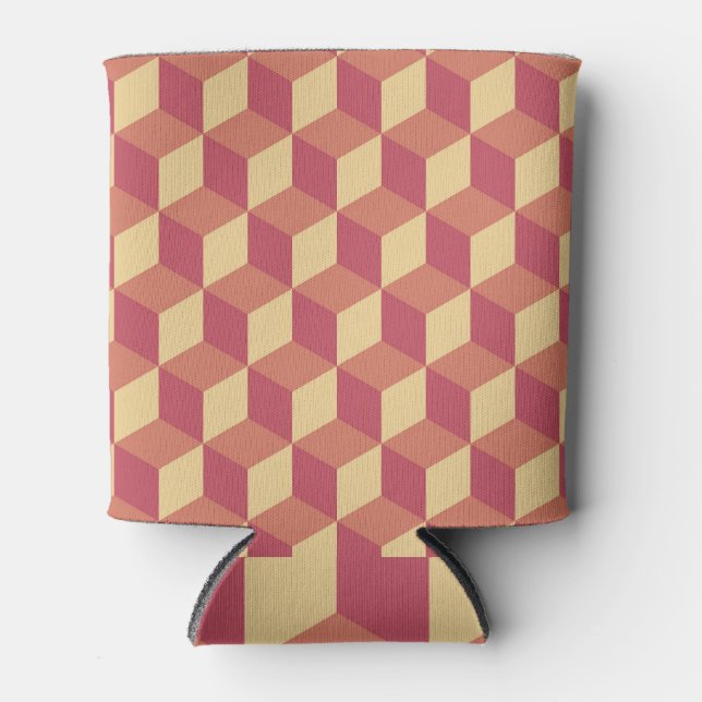 Abstract Orange Red Cube Pattern Can Cooler (Front)