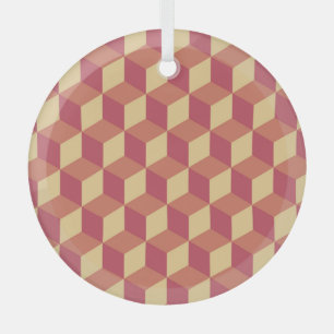 Abstract Orange Red Cube Pattern Glass Ornament