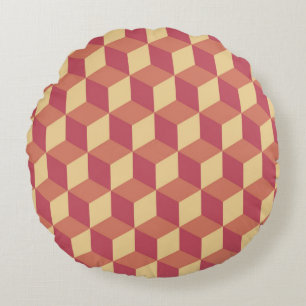 Abstract Orange Red Cube Pattern Round Pillow