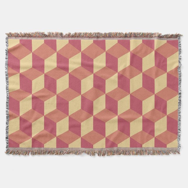 Abstract Orange Red Cube Pattern Throw Blanket (Front)