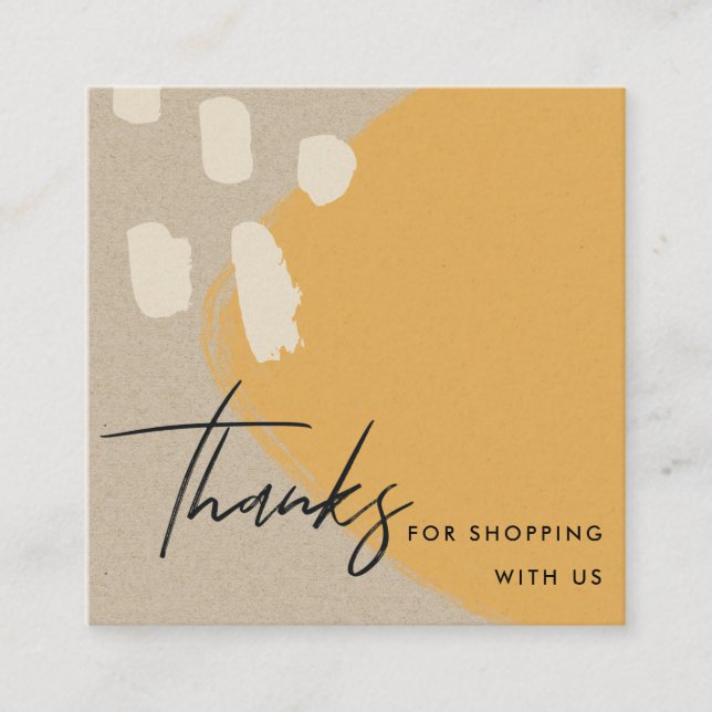 ABSTRACT ORANGE RUST KRAFT SCANDI THANK YOU LOGO SQUARE BUSINESS CARD (Front)