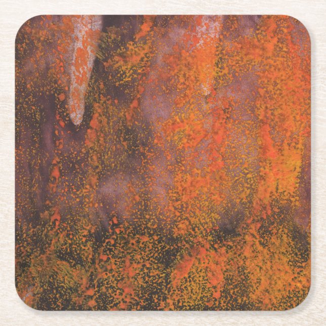Abstract orange splashes square paper coaster (Front)