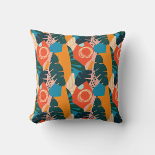 Abstract Orange Summer Tropical Leaves  Throw Pillow