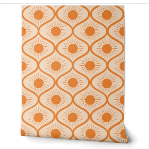 Abstract orange sun on mid century ogee wallpaper