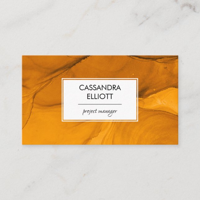 Abstract Orange Unique Alcohol Ink Liquid Art Business Card (Front)