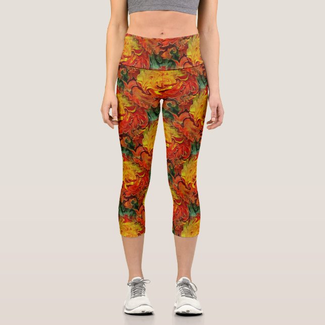 Abstract Orange Yellow Green Pattern     Capri Leggings (Front)