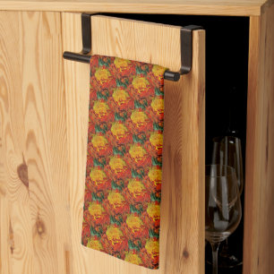 Abstract Orange Yellow Green Pattern Kitchen Towel