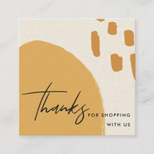 ABSTRACT ORANGE YELLOW KRAFT SCANDI THANK YOU LOGO SQUARE BUSINESS CARD