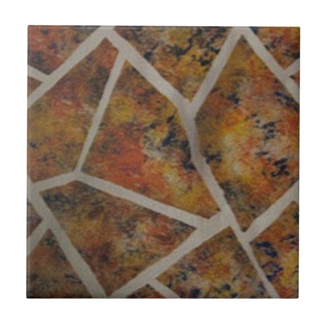 Abstract Orange Yellow Tan Black Tile Design, tile (Front)