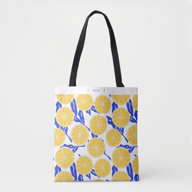 Abstract Oranges and Blue Leaves Pattern Tote Bag (Front)