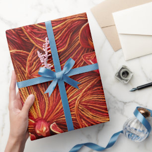 Abstract Orchid Fire Red Thread Wrapping Paper
