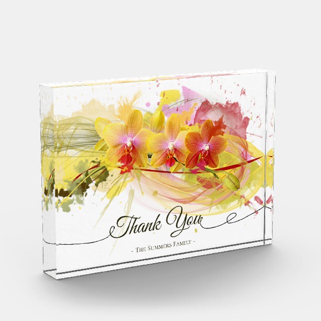 Abstract Orchids Colour Splash Calligraphy Photo Block (Left)