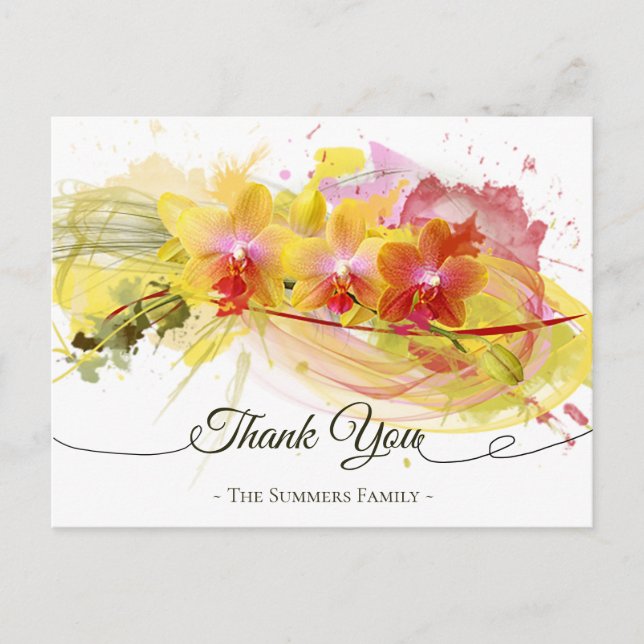 Abstract Orchids Colour Splash Calligraphy Postcard (Front)