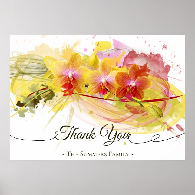 Abstract Orchids Colour Splash Calligraphy Poster (Front)