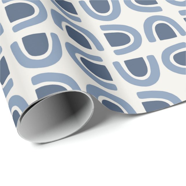 Abstract Organic Arch Mosaic Blue Pattern Wrapping Paper (Roll Corner)