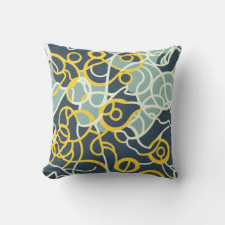 Abstract Organic Grey, Green and Yellow Design Throw Pillow