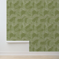 Abstract Organic Line Art on Olive Green