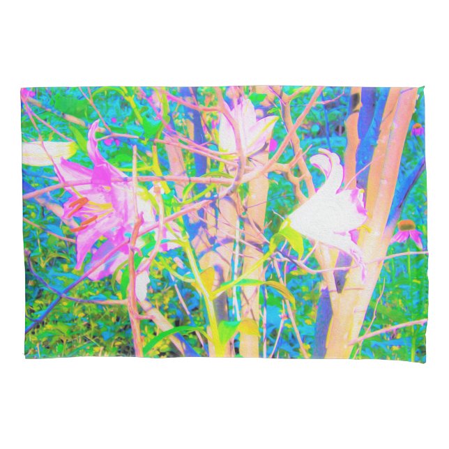 Abstract Oriental Lilies in My Rubio Garden Pillowcase (Front)